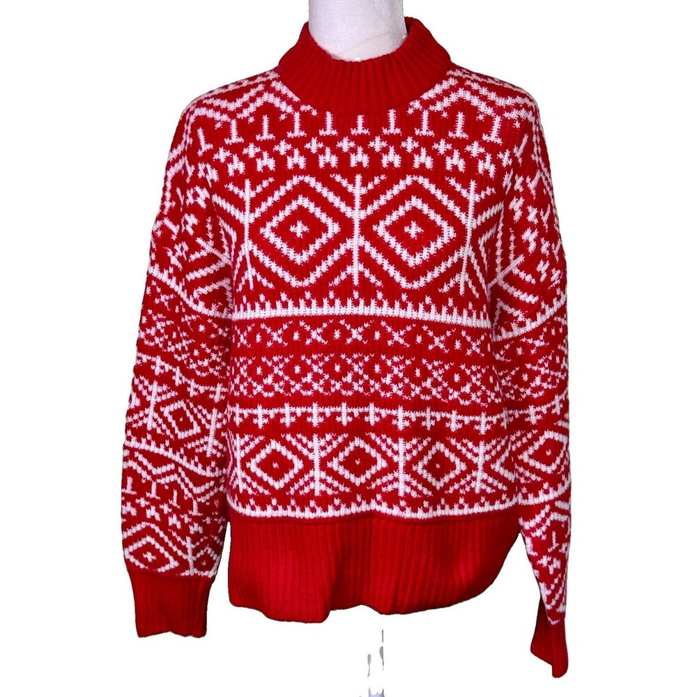 Old Navy Red Geometric Fair Isle Sweater Size Medium